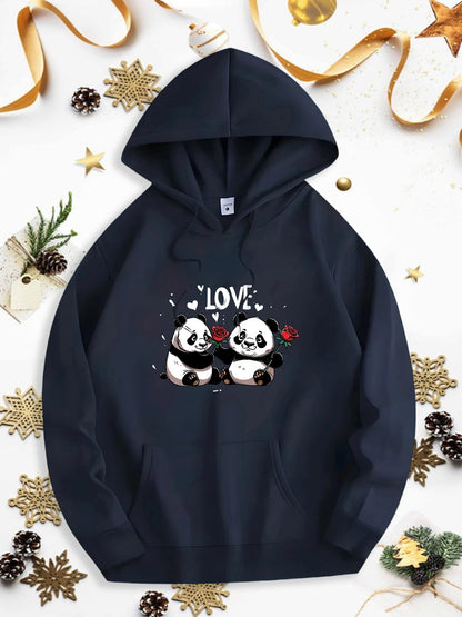 Men's Graphic Hoodie Love Surrounded By Hearts And Cute Sitting Panda Bears