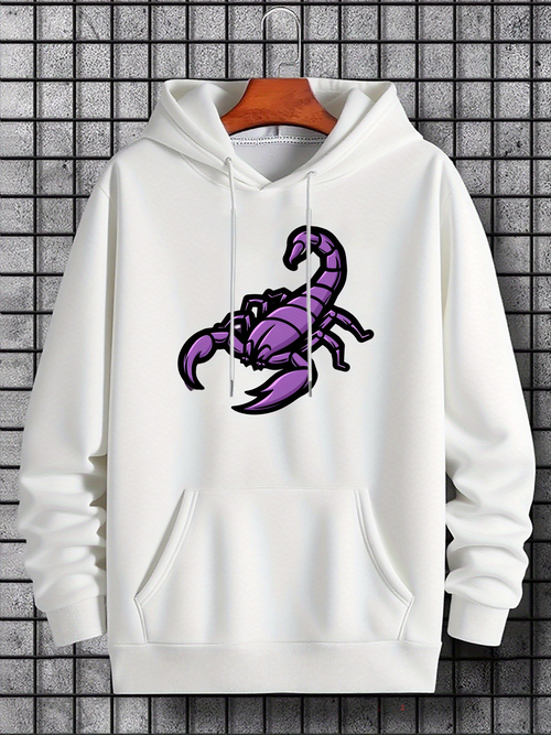 Men's Graphic Hoodie Vibrant Purple Artistic Illustration Among Dark Shadows Scorpion