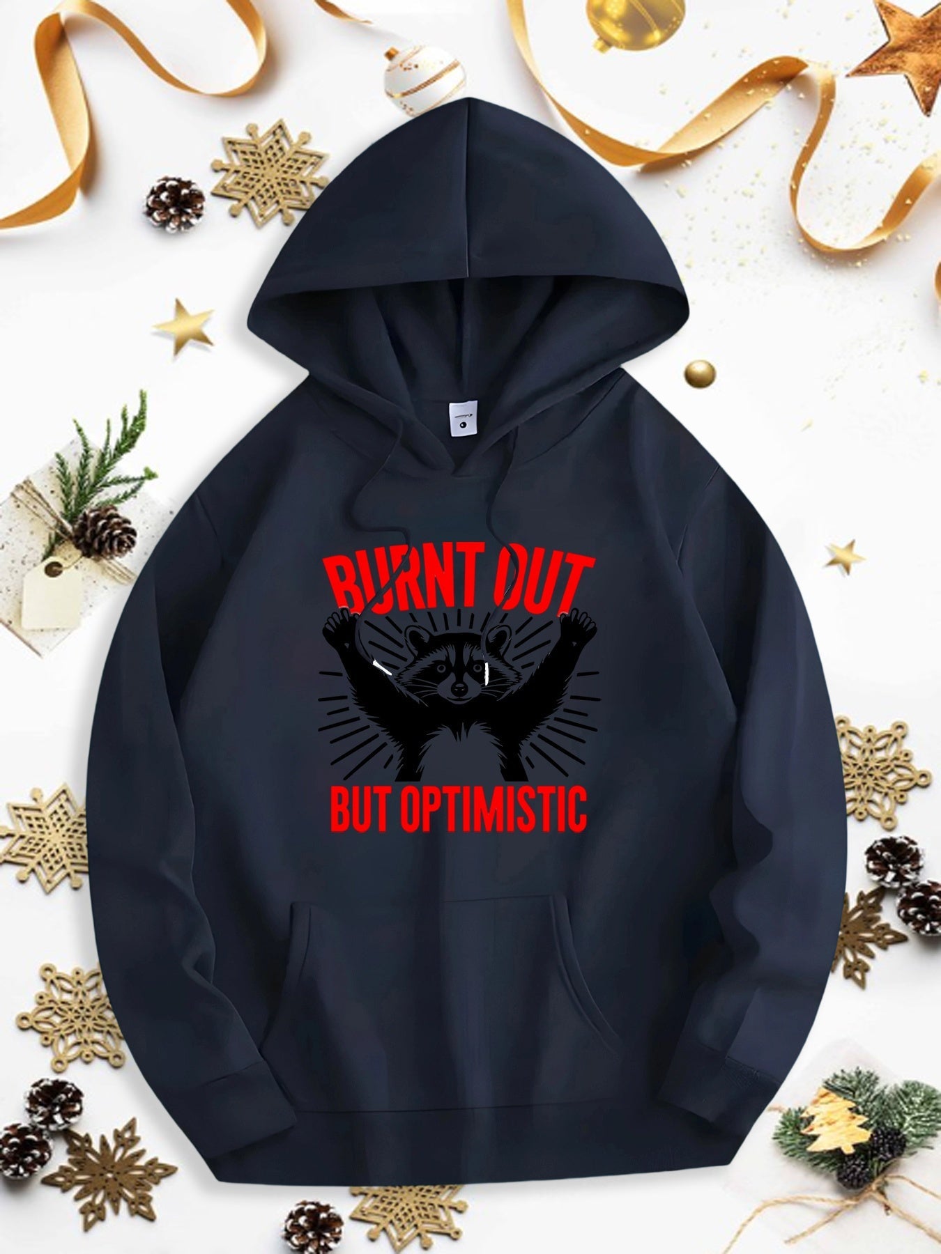 Men's Graphic Hoodie Burnt Out But Optimistic Black Wings Graphic Hands Hoodie