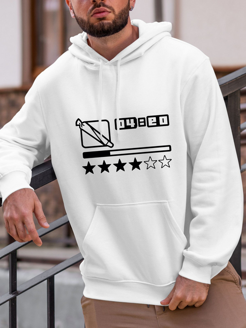 Men's Graphic Hoodie Retro Digital Loading Bar With Five Star Review Motif Hoodie