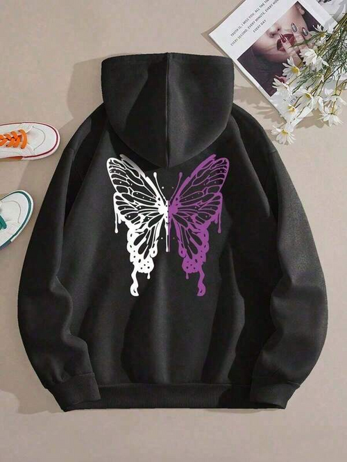 Women's Graphic Hoodie Gradient Ink Dripping Artistic Butterfly Wings Design Butterfly