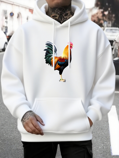 Men's Graphic Hoodie Urban Sunrise With Vibrant Feathers Among City Lights Rooster