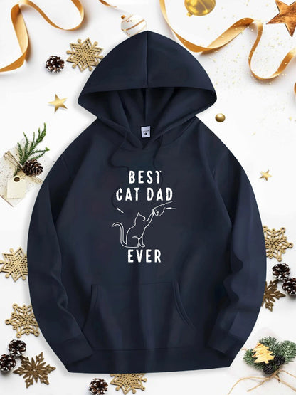Men's Graphic Hoodie Best Cat Dad Ever Cute Line Drawing Cat With Playful Sketch