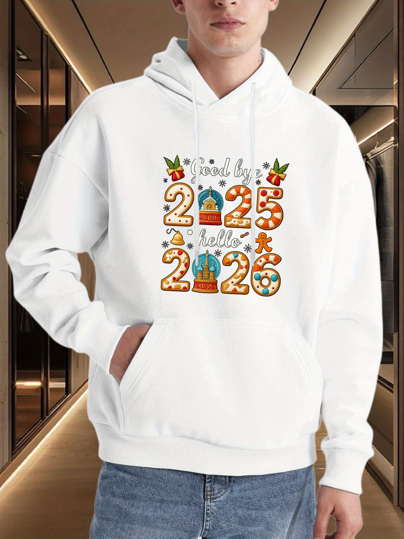 Men's Graphic Hoodie Jingle All The Way Festive Gingerbread Holiday Letters Hoodie