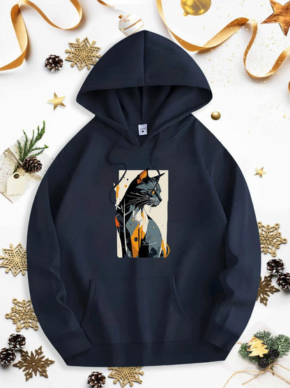 Men's Graphic Hoodie Moody Evening Shadows With Golden Leaves Framing Majestic Cat