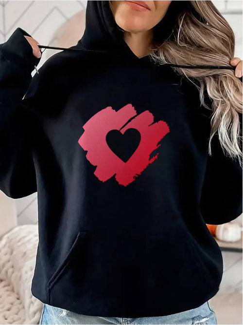 Women's Graphic Hoodie Painted Red Brush Strokes With Heart Motif In Center Hoodie