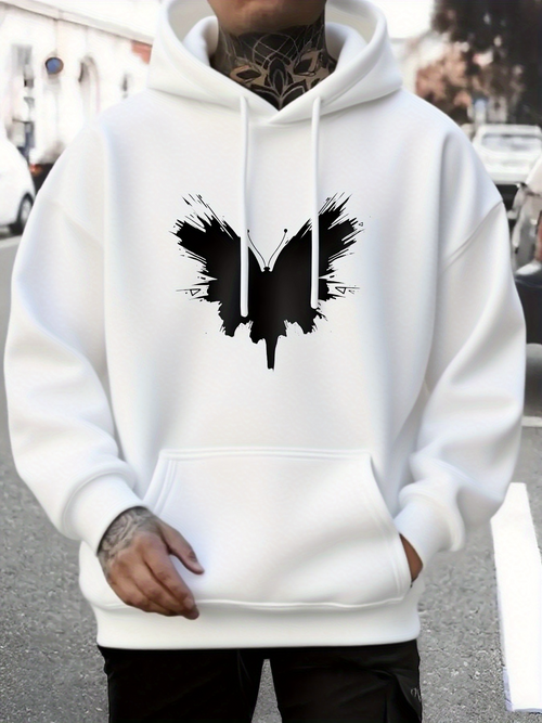 Men's Graphic Hoodie Ink Splatter Monochrome Abstract Art Butterfly