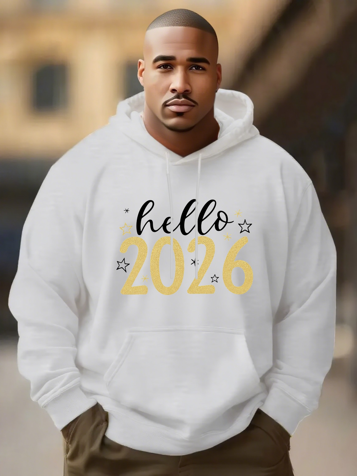 Men's Graphic Hoodie Hello 2026 Surrounded By Small Playful Star Accents Hoodie