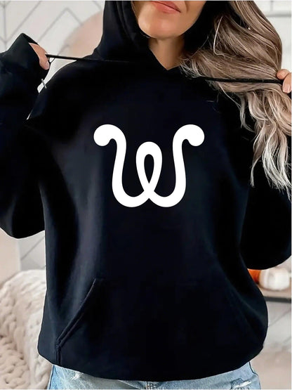 Women's Graphic Hoodie Bold White Graphic Among Cozy Soft Black Hoodie