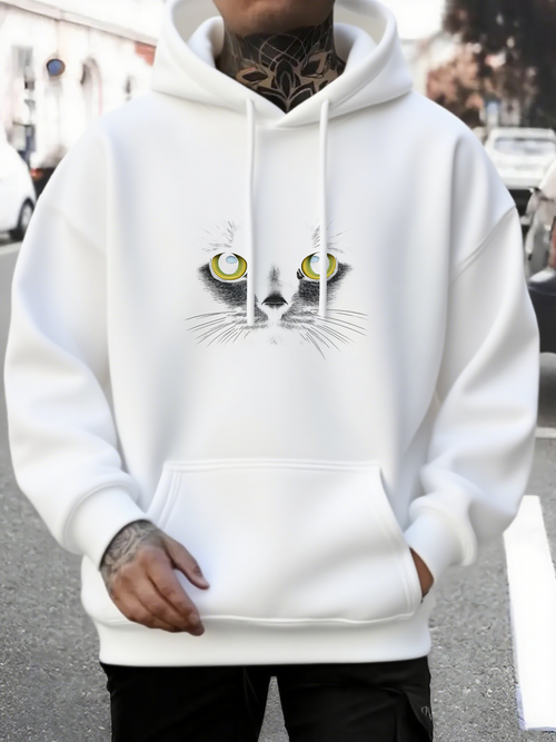 Men's Graphic Hoodie Neon Eyes Whiskers And Nose On Minimalist Cat Face