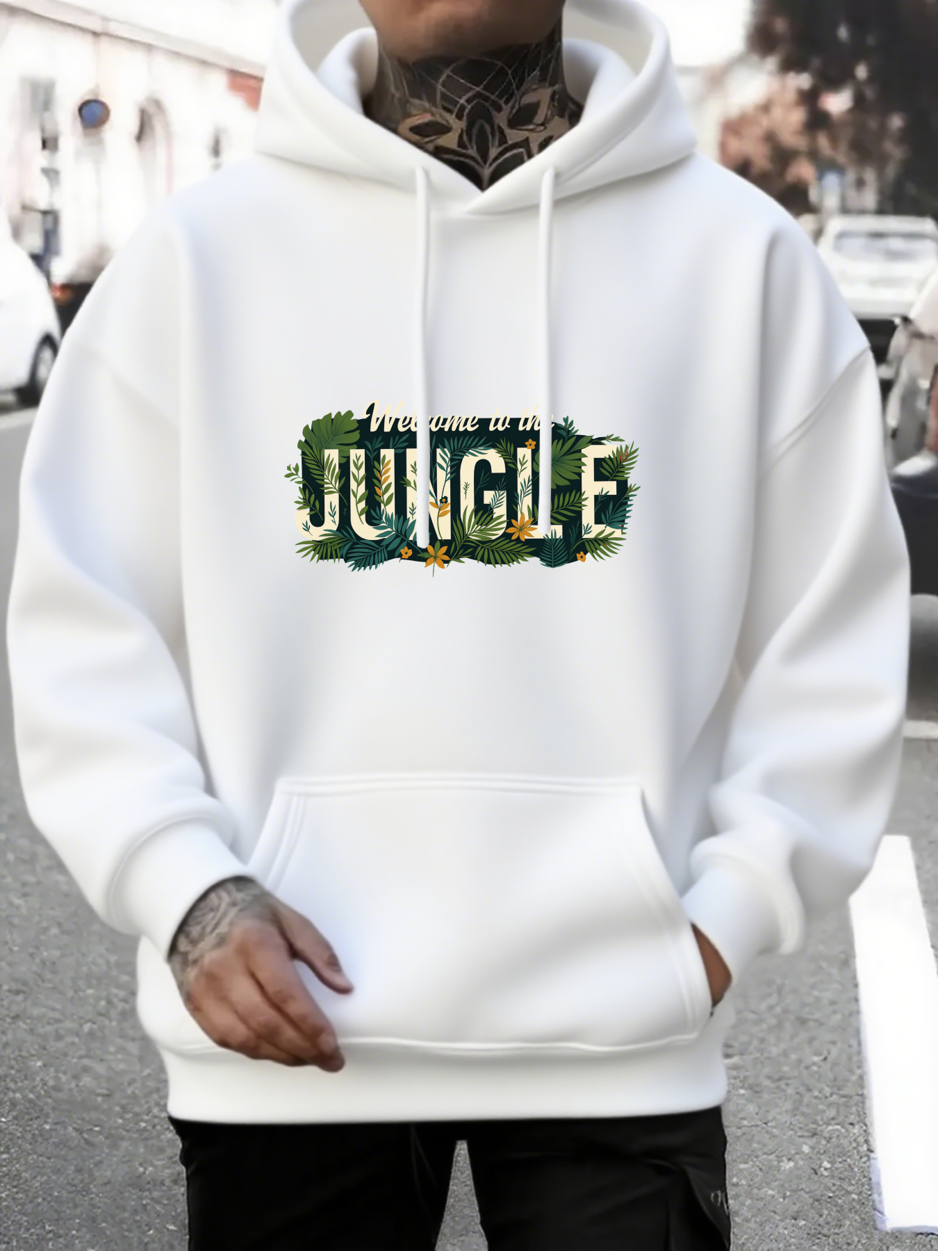 Men's Graphic Hoodie Jungle Surrounded By Lush Green Leaves In Vibrant Wilderness Jungle