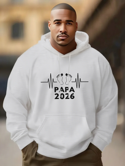 Men's Graphic Hoodie Heartbeat Graphic With Footprints And Simple Text Papa