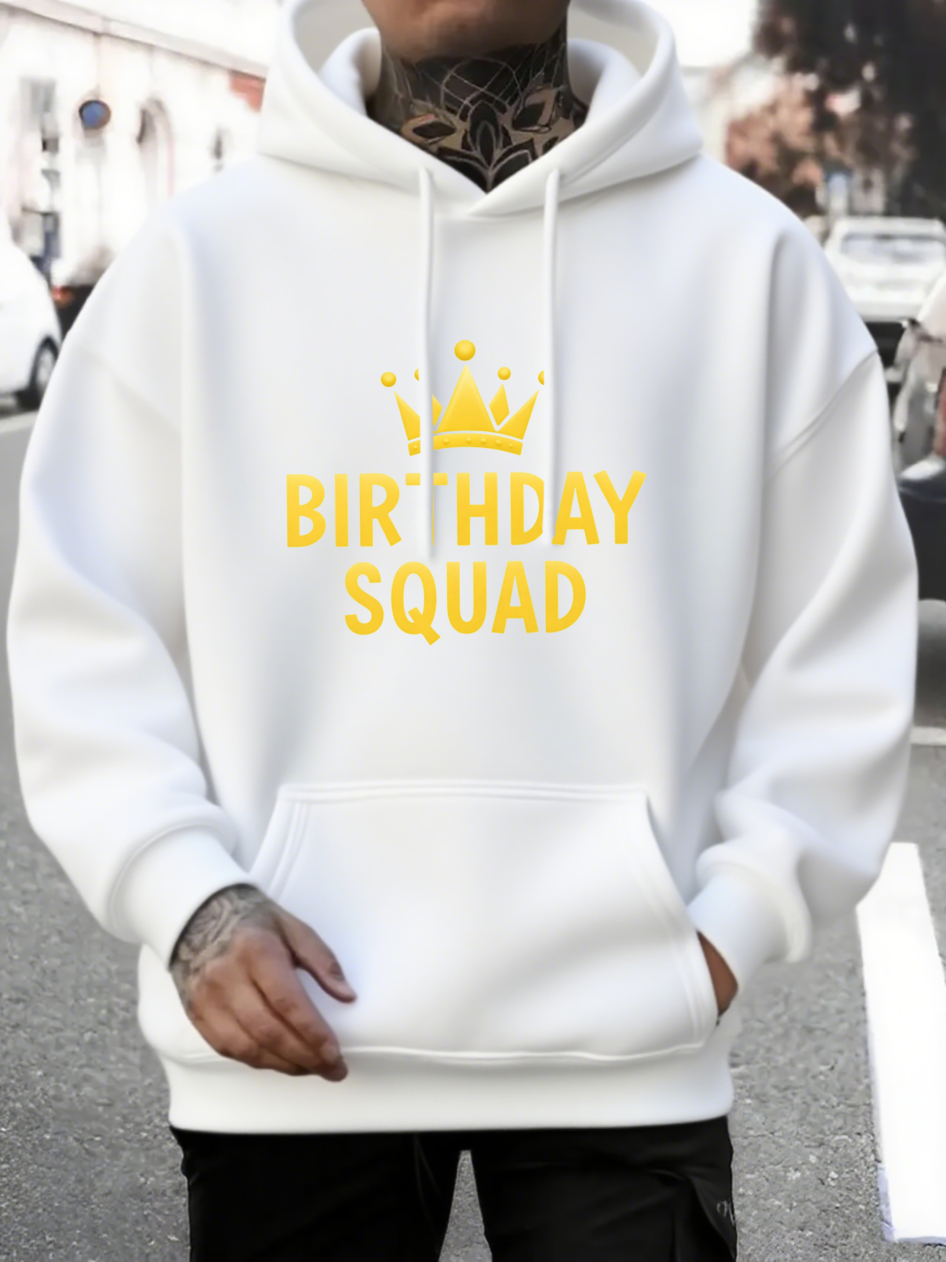 Men's Graphic Hoodie Birthday Squad Shining Golden Crown With Festive Party Elements Hoodie