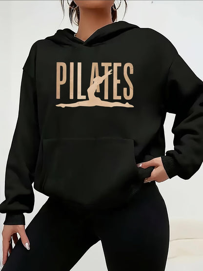 Women's Graphic Hoodie Pilates Stretching Body Silhouette Golden Tan Calm Woman