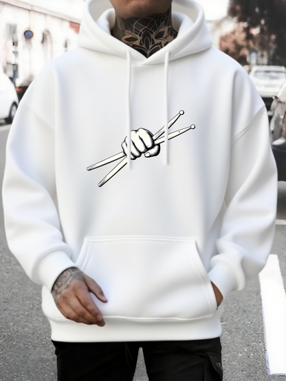 Men's Graphic Hoodie Simple Sketch Style Raised Fist Holding Knitting Needles Hoodie
