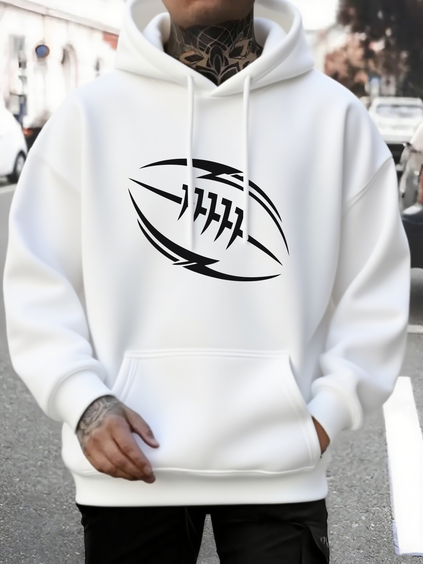 Men's Graphic Hoodie Bold Abstract Linework With Black Accents Centered On Hoodie