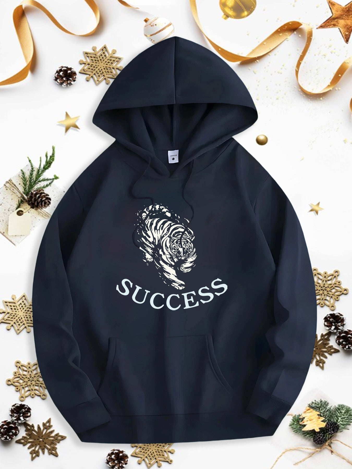 Men's Graphic Hoodie Success Hand Drawn Fierce Roaring Tiger Surrounded By Wild Energy