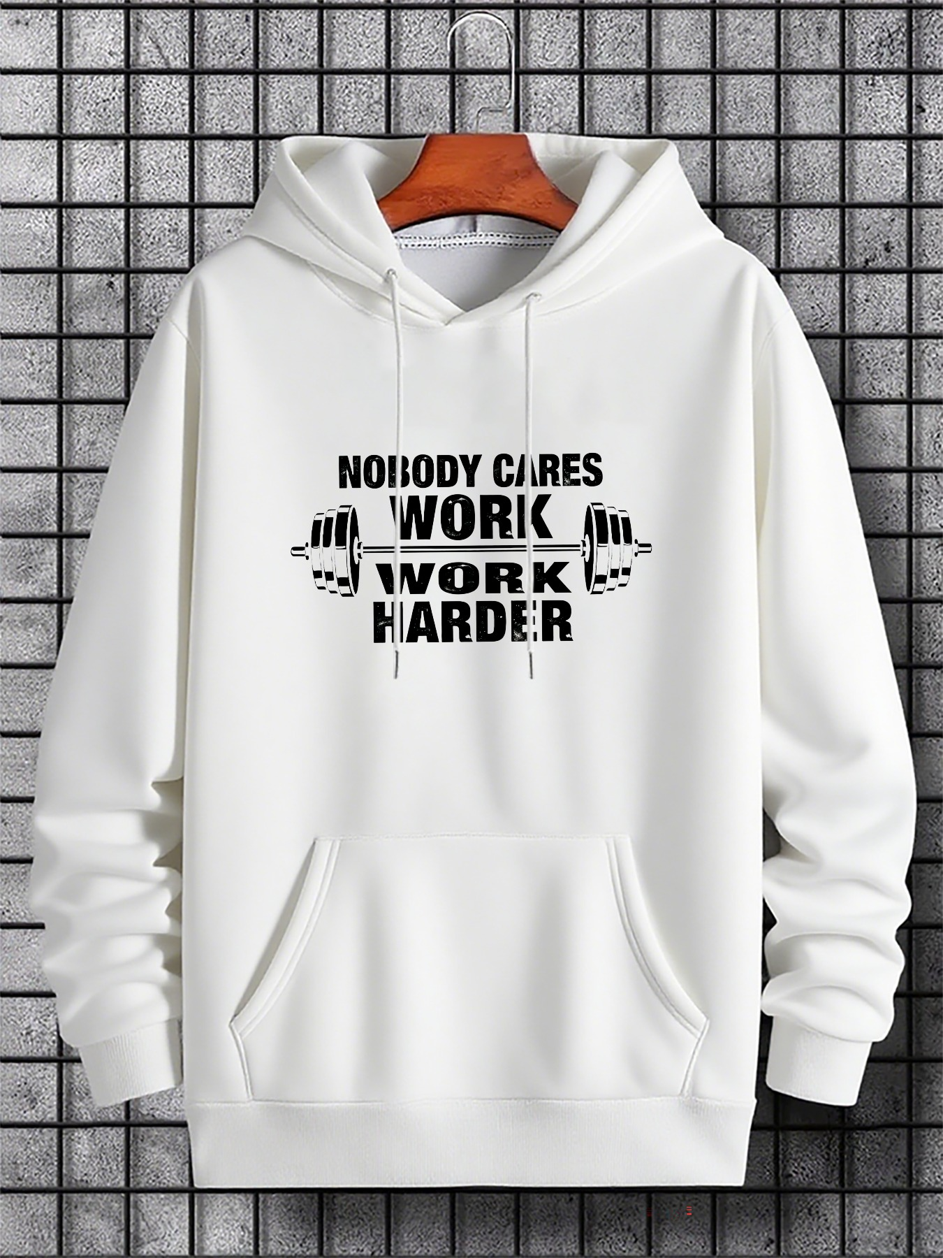 Men's Graphic Hoodie Nobody Cares Work Work Harder With Barbells And Bold Motivational Symbol