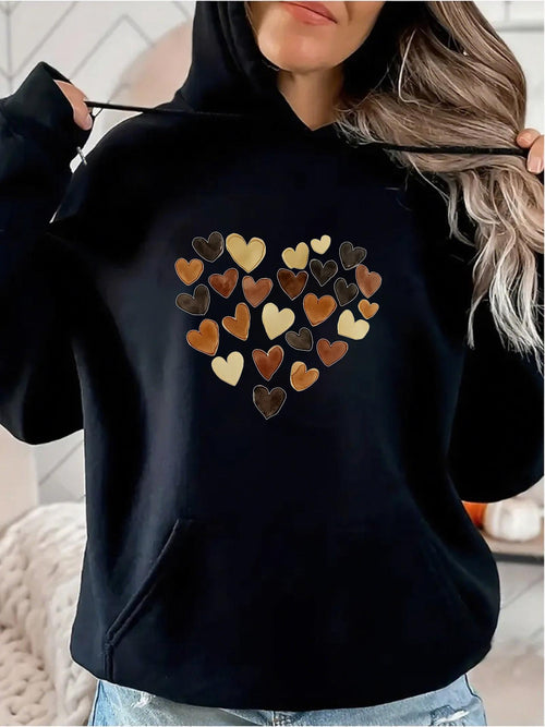 Women's Graphic Hoodie Assorted Brown And Beige Hearts Arranged In A Clustered Formation Heart
