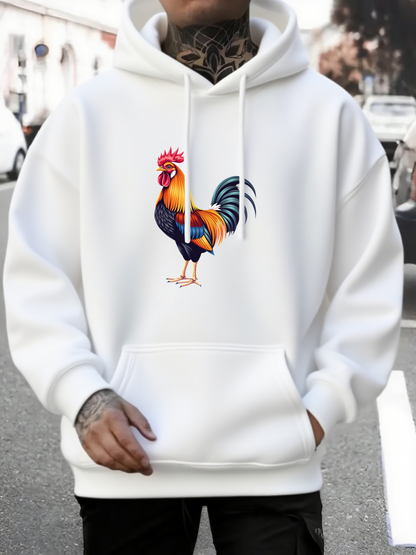 Men's Graphic Hoodie Vivid Country Inspiration With Bright Colorful Feathers Proud Majestic Rooster