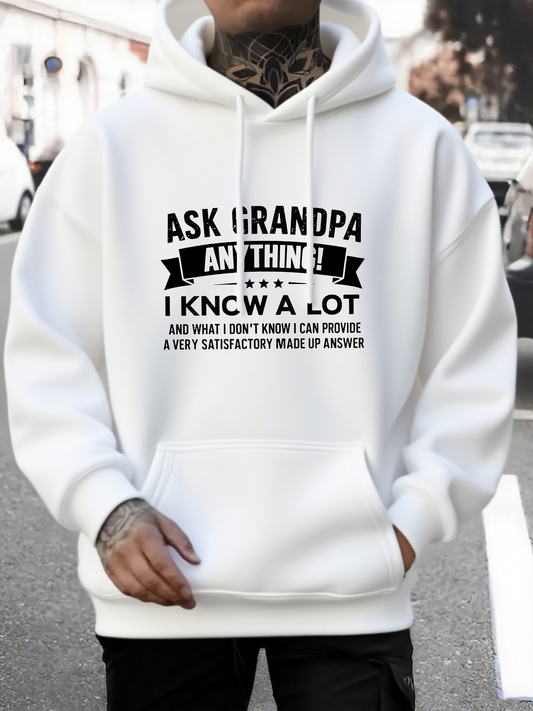 Men's Graphic Hoodie Ask Grandpa Anything Vintage Banner Print Featuring Humorous Text On White Sweatshirt Grandpa