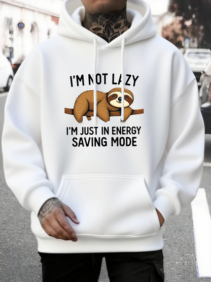 Men's Graphic Hoodie Im Not Lazy Im Just In Energy Saving Mode Cozy Sloth Laying On Tree Branch Hoodie
