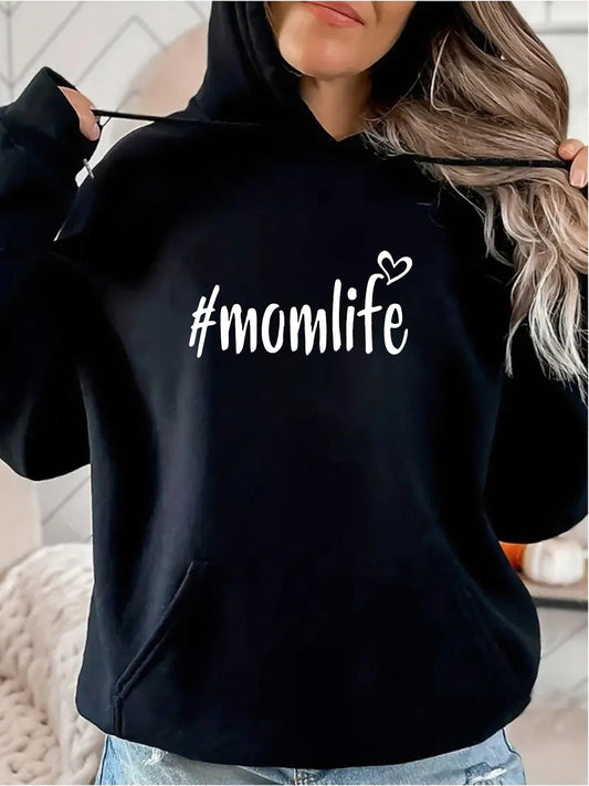 Women's Graphic Hoodie Momlife Heart Graphic Minimalist Hashtag Hoodie