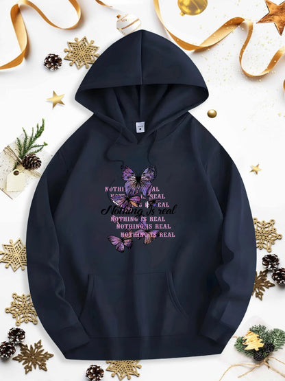 Men's Graphic Hoodie Beautiful Purple Butterflies Flying Among Blossoming Wildflowers Hoodie