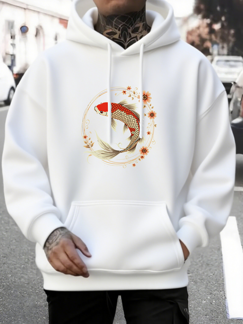 Men's Graphic Hoodie Golden Ripples Surrounding Graceful Koi Fish Under Gentle Sunlight Koi Fish