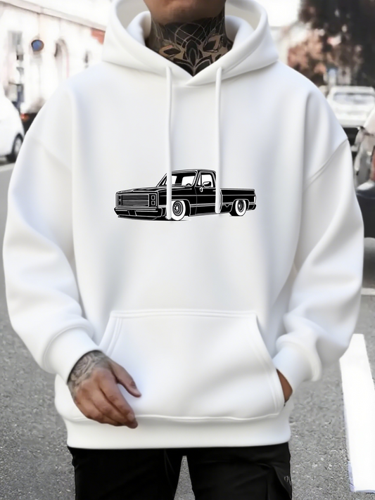 Men's Graphic Hoodie Classic Urban Pickup Truck Graphic Among City Streets Hoodie