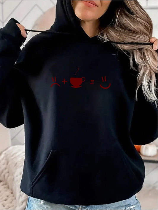 Women's Graphic Hoodie Red Heart Equals Smiling Face Equation On Cozy Soft Hoodie