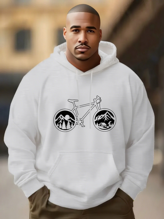 Men's Graphic Hoodie Adventure Spirit With Scenic Mountains And Forest Bicycle