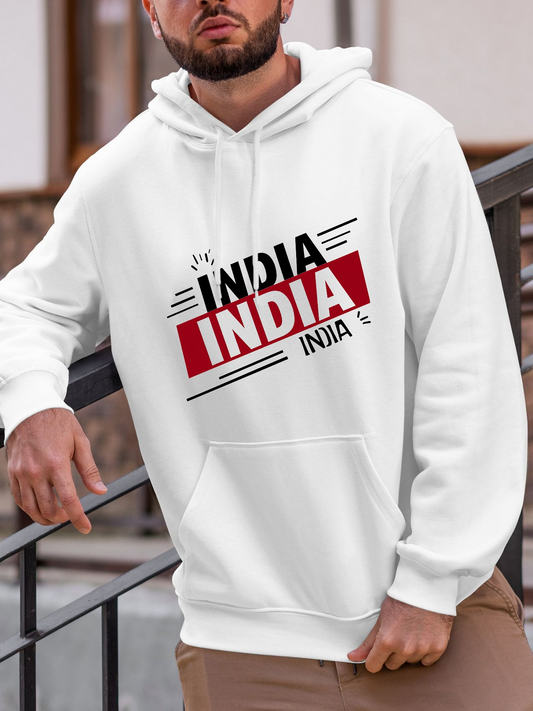 Men's Graphic Hoodie India Bold Graphic Text With Layered Lines And Distressed Effects Hoodie