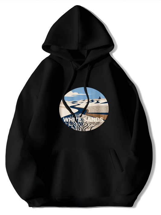 Men's Graphic Hoodie White Sands Painted Desert Landscape Under Blue Sky Circle