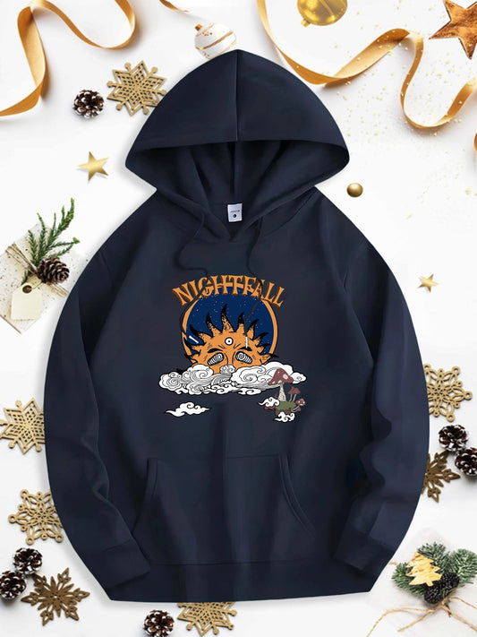 Men's Graphic Hoodie Nightfall Radiant Sun And Moon Above Cloudy Starry Night Sky Sun