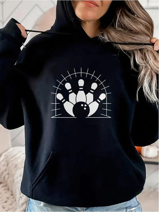 Women's Graphic Hoodie Radiant Lines With Bowling Ball Striking Ten Pins