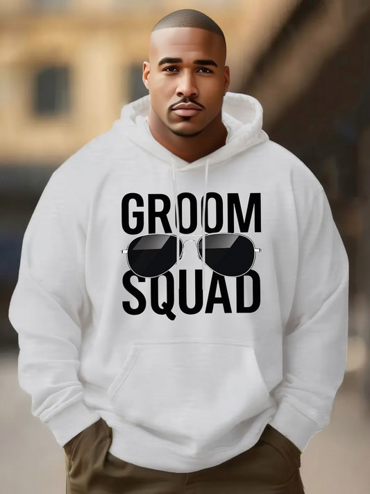 Men's Graphic Hoodie Groom Squad With Sunglasses Illustration White Hoodie