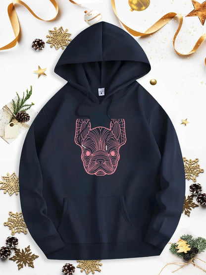 Men's Graphic Hoodie Neon Outlined Dog Face Among Elegant Holiday Decorations Hoodie
