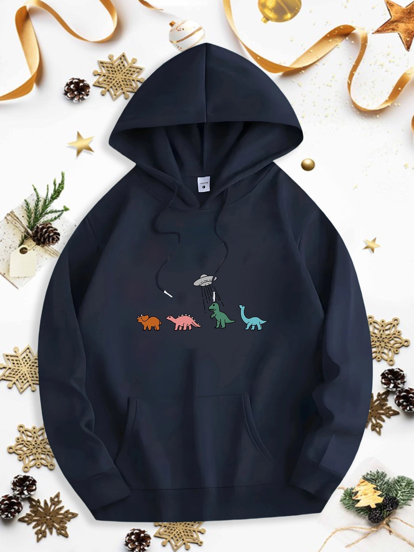 Men's Graphic Hoodie Colorful Dinosaurs Walking In Festive Winter Night Hoodie