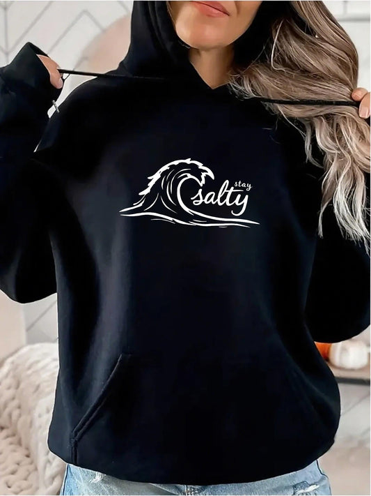 Women's Graphic Hoodie Salty Ocean Waves With Playful Crest Among Rolling Surf Wave