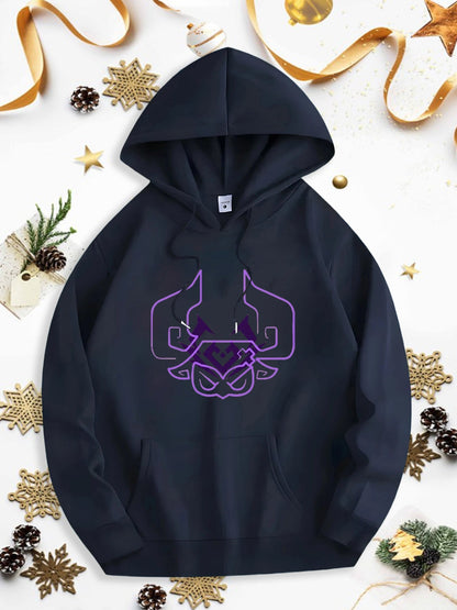 Men's Graphic Hoodie Neon Purple Futuristic Linework Featuring Geometric Abstract Bull Head