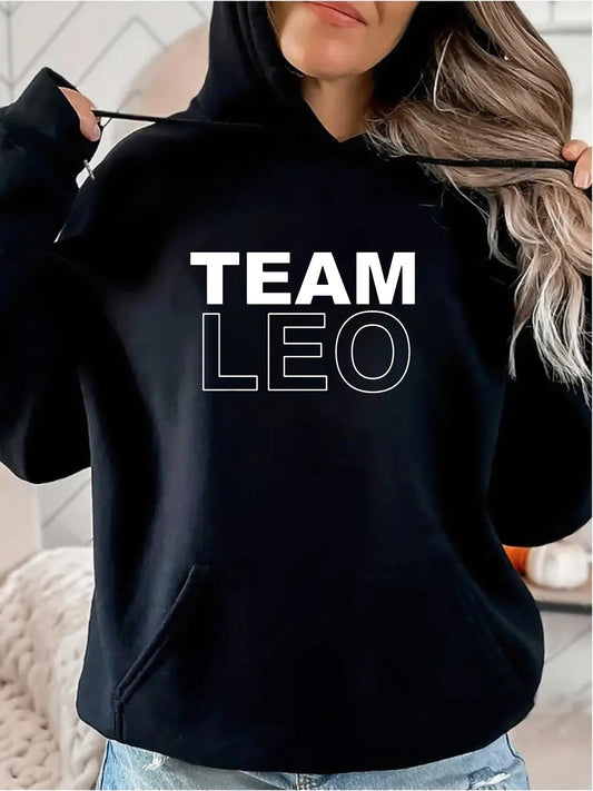 Women's Graphic Hoodie Team Leo Bold Minimalist Text On Soft Cotton Hoodie