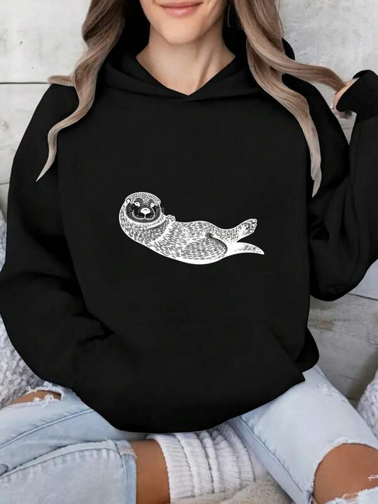 Women's Graphic Hoodie Relaxed Whimsical Patterns With Smiling Lying Among Gentle Details Sloth