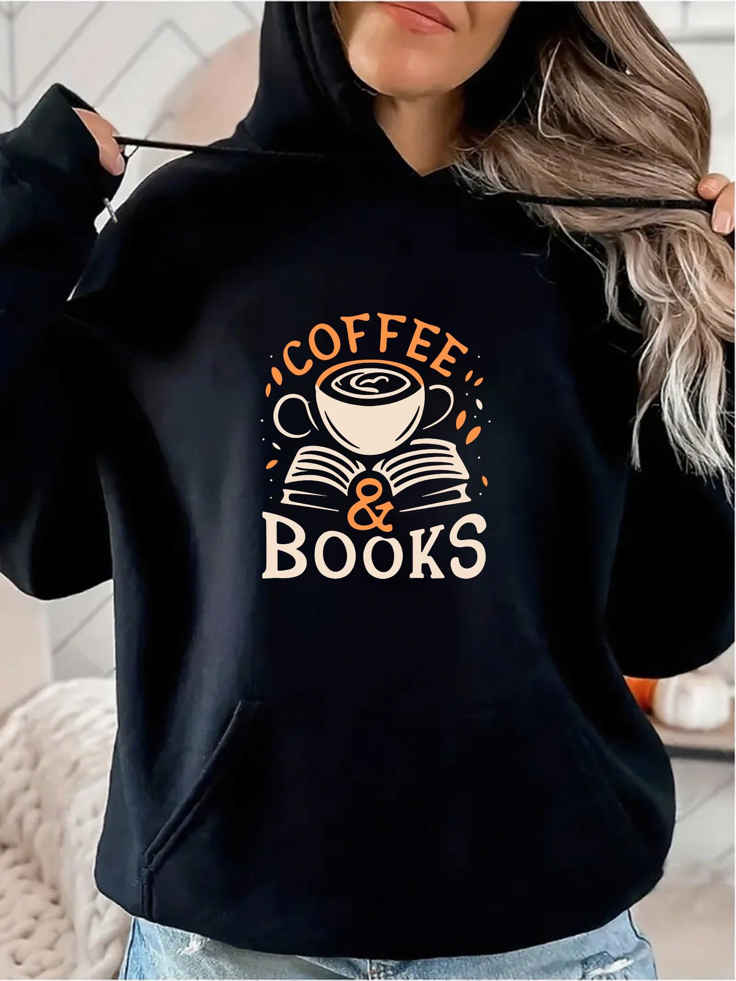 Women's Graphic Hoodie Coffee And Books With Steaming Cup Above Opened Pages Books