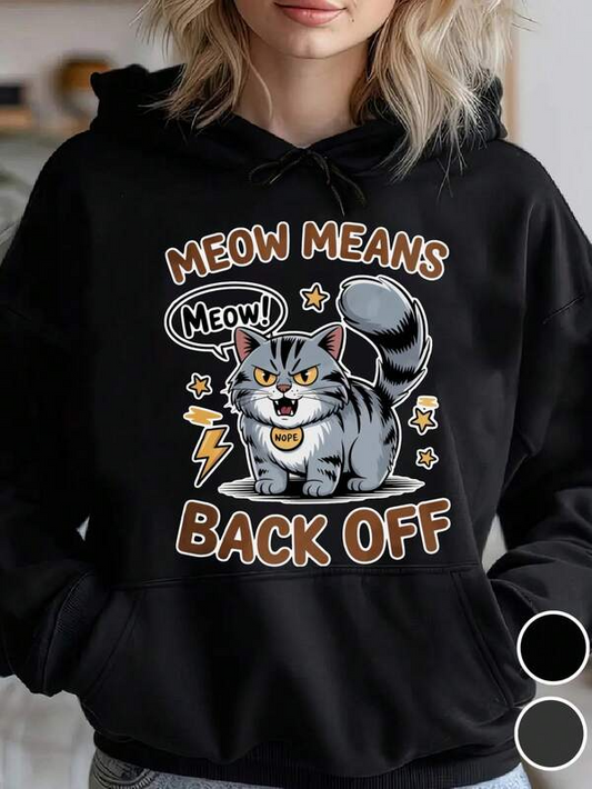 Women's Graphic Hoodie Meow Means Back Off Angry Cat With Lightning And Stars Cartoon Cat