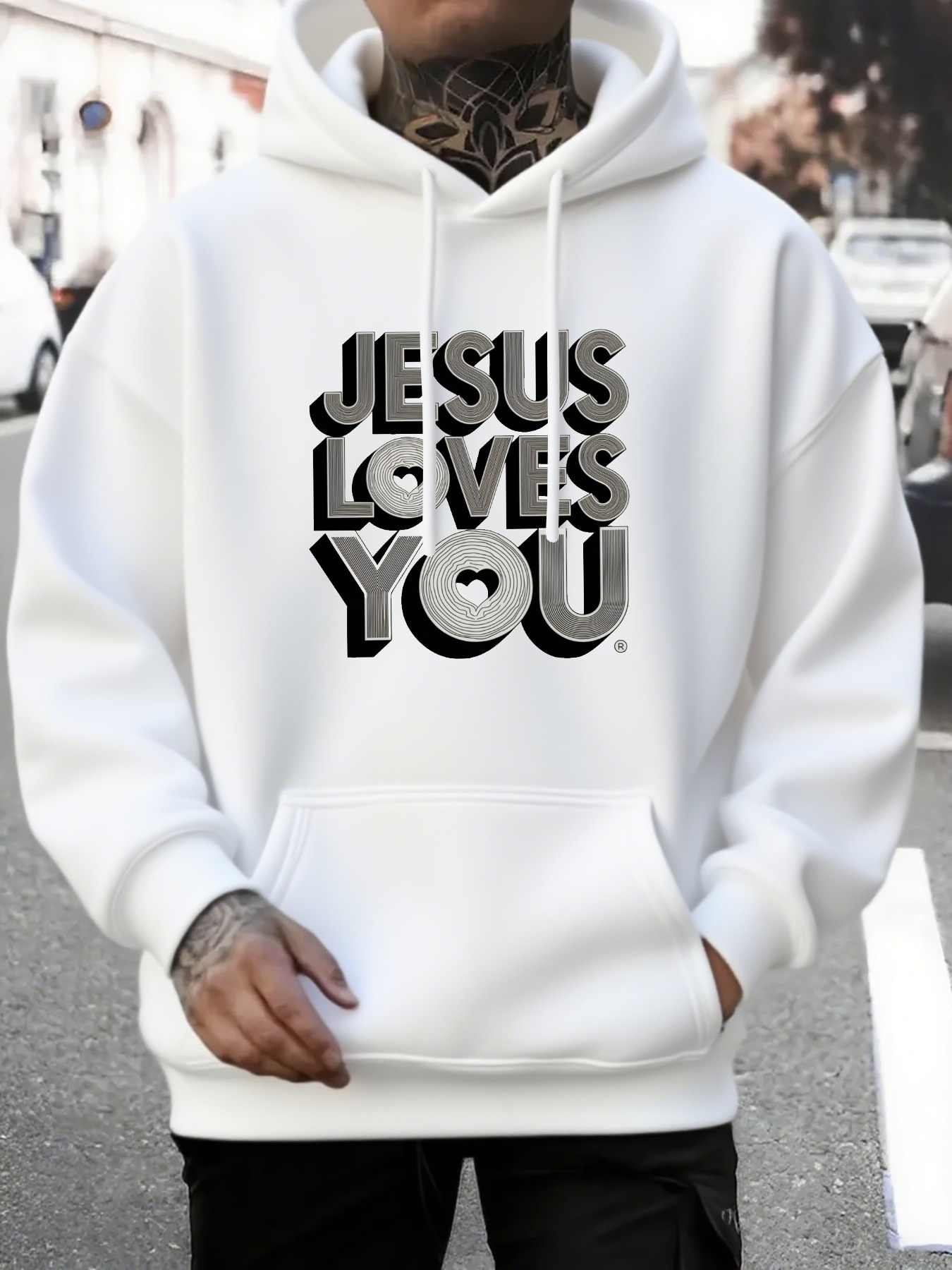 Men's Graphic Hoodie Bold Lettering Shadows With Spiritual Message Among Urban Street Hoodie