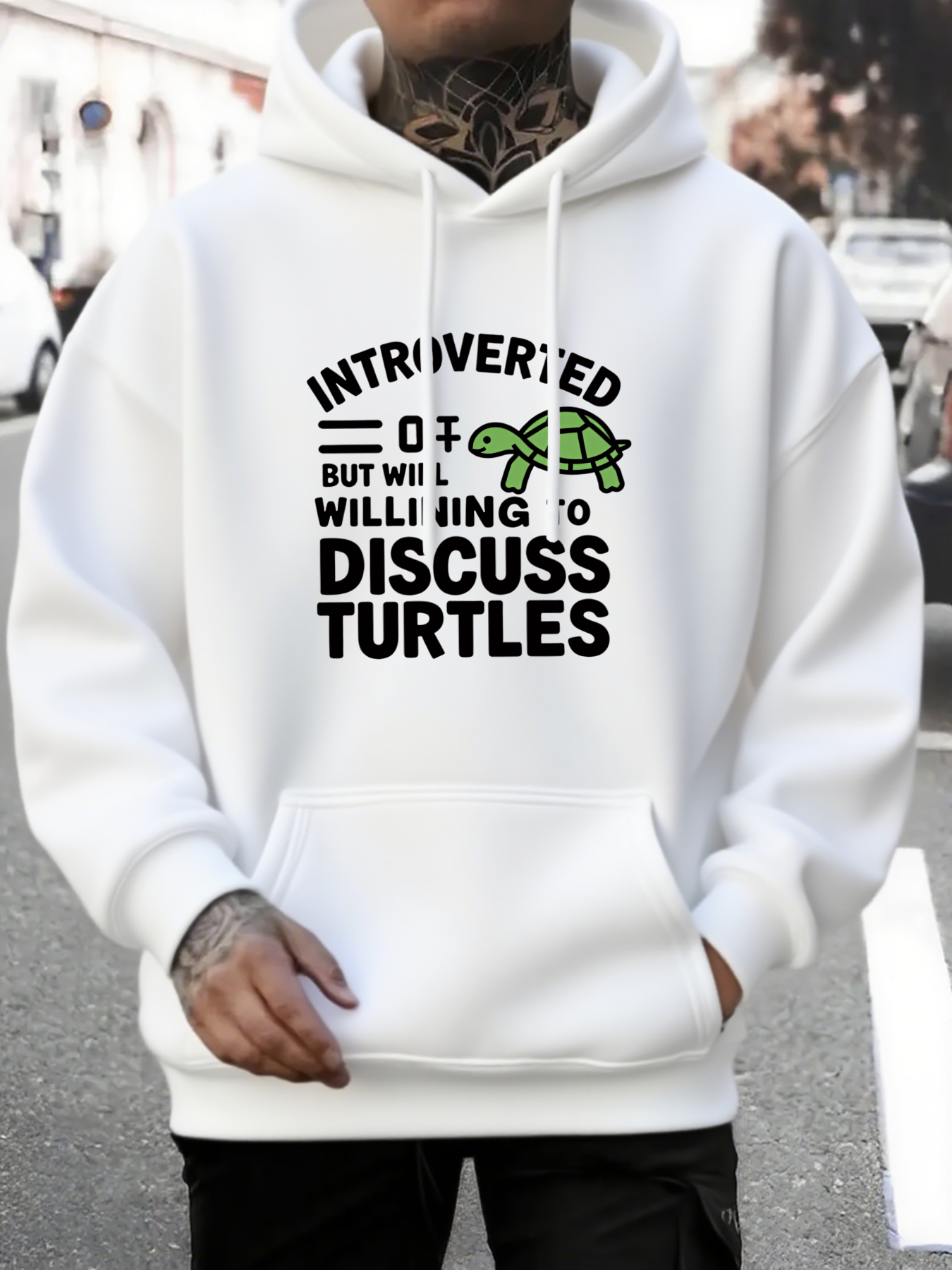 Men's Graphic Hoodie Introverted But Willing To Discuss Turtles With Cute Green Turtle Hoodie