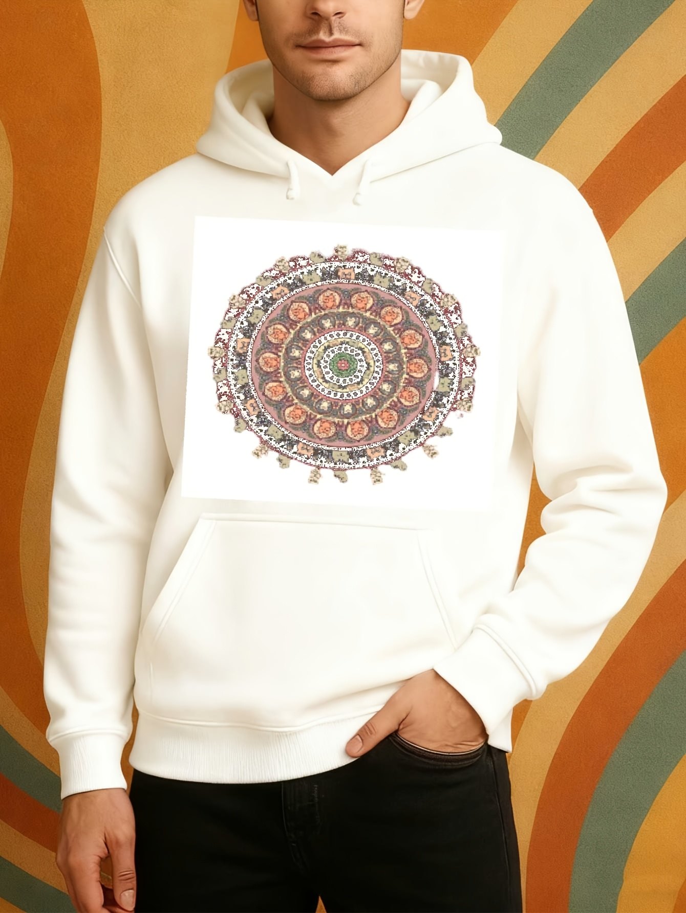 Men's Graphic Hoodie Intricate Hand Drawn Mandala With Ornamental Patterns And Subtle Earth Tone Accents Mandala