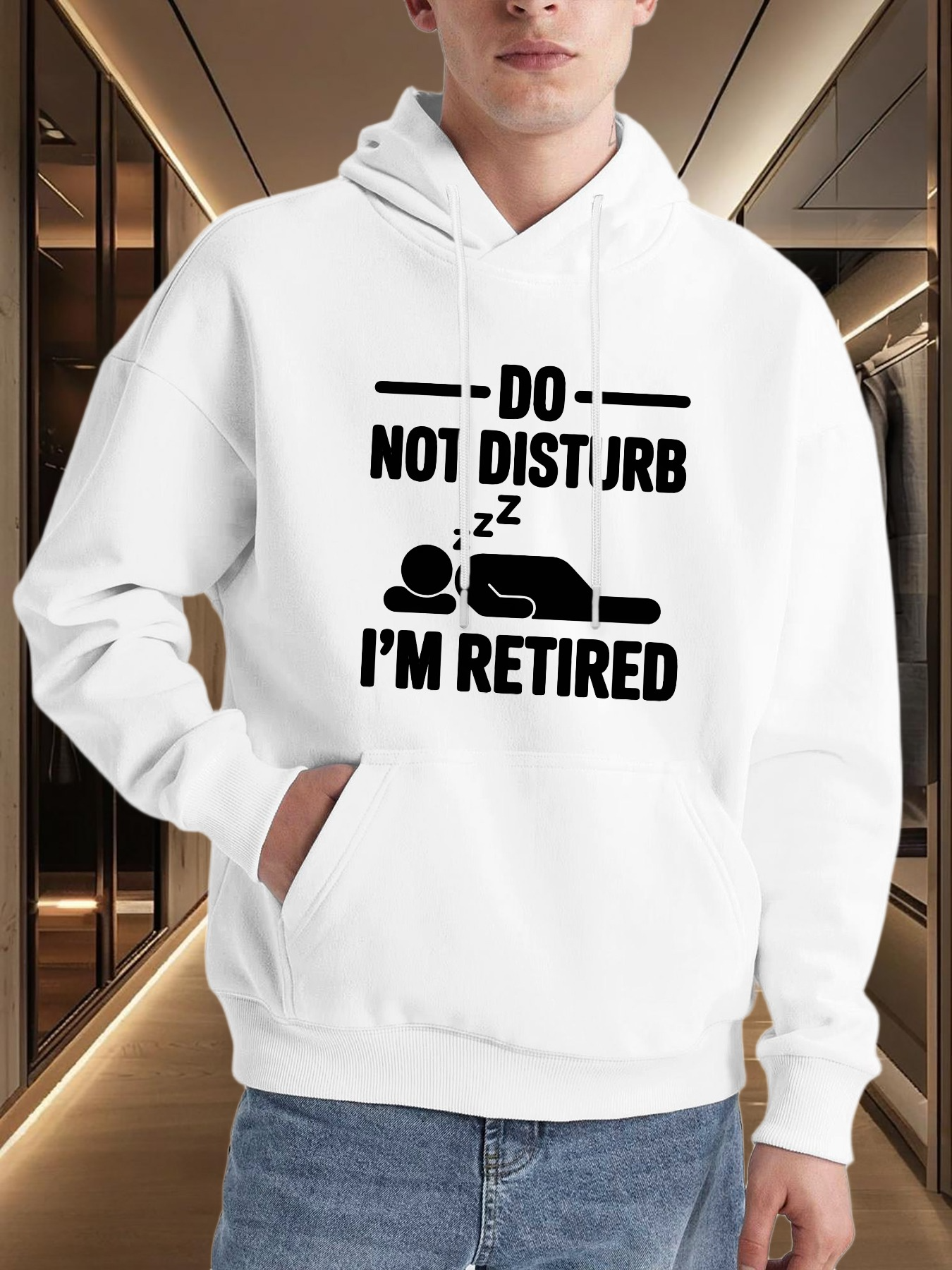 Men's Graphic Hoodie Do Not Disturb With Sleeping Figure And Resting Peaceful Retired Person