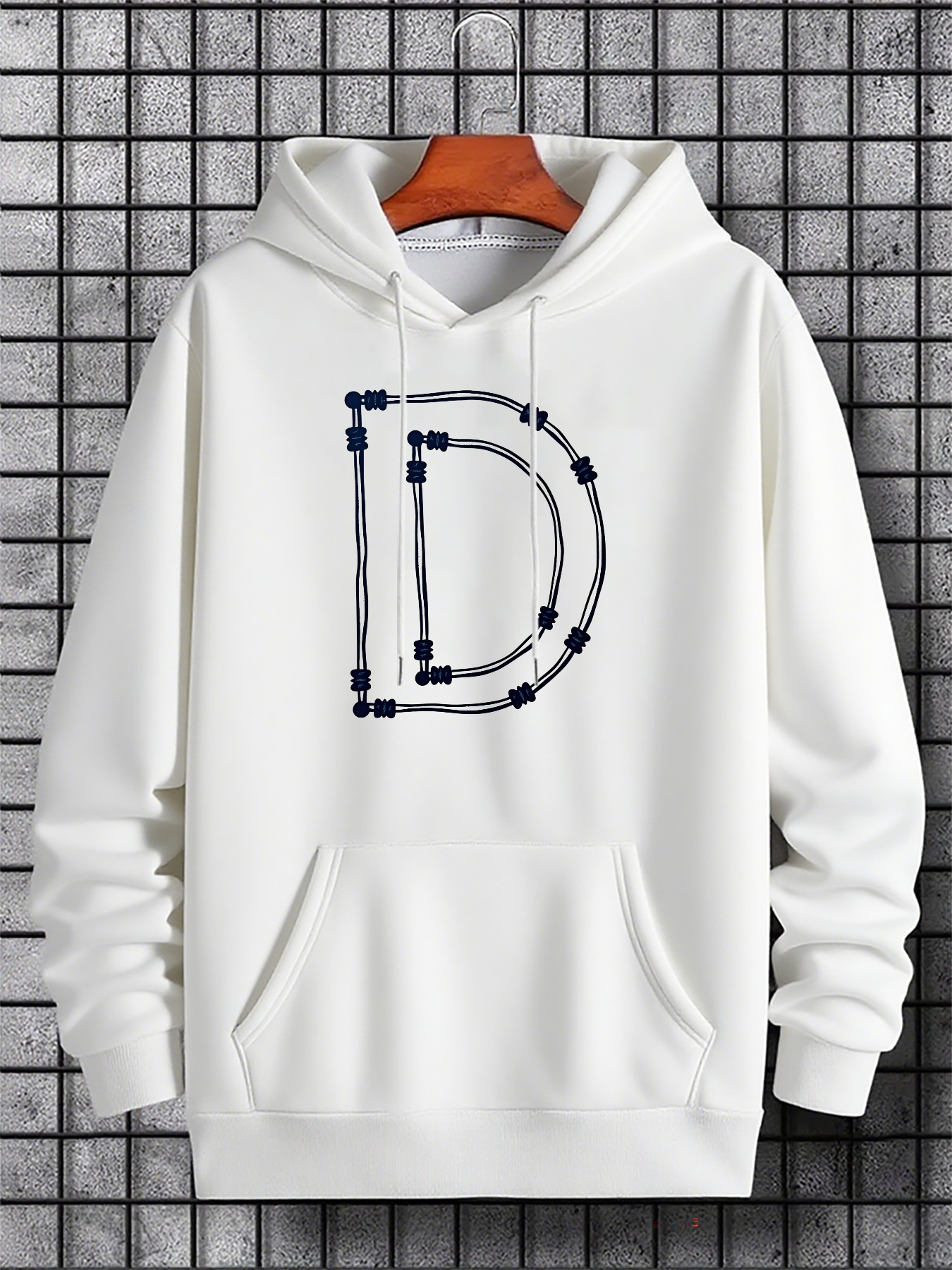 Men's Graphic Hoodie Minimalist Geometric Lines Forming Letter D Hoodie